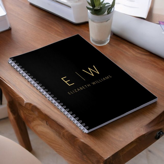 Classic Black Gold Minimalist Monogram Name Notebook (Creator Uploaded)
