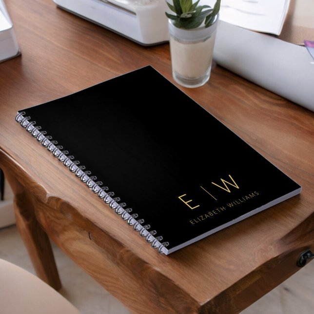 Classic Black Gold Minimalist Monogram Name Notebook (Creator Uploaded)