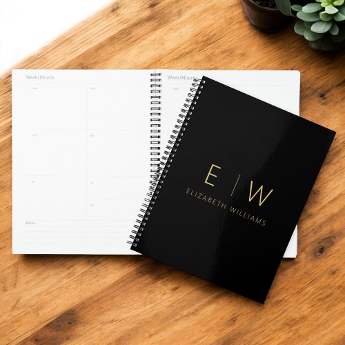 Classic Black Gold Minimalist Monogram Name Planner