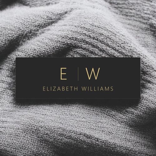 Classic Black Gold Minimalist Monogram Name Tag