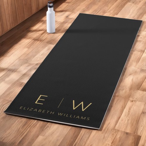 Classic Black Gold Minimalist Monogram Name Yoga Mat