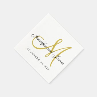 Classic Black Gold Monogram Paper Napkins | Zazzle