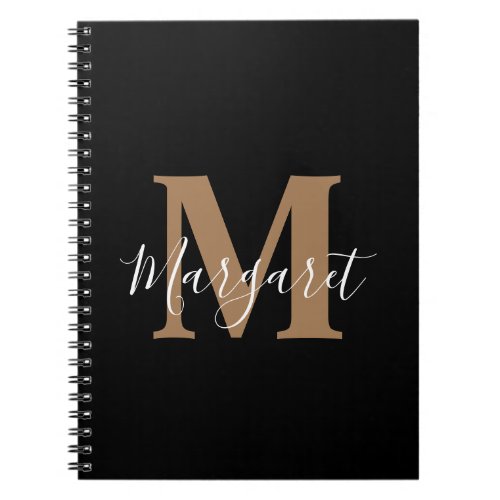 Classic Black Gold Monogram Script Name Notebook