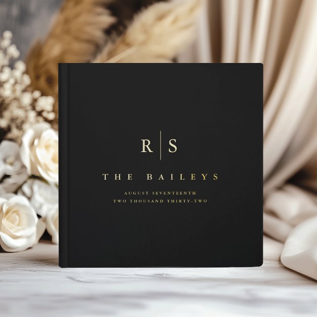 Classic Black & Gold Monogram Wedding Foil Guest Book (Creator Uploaded)
