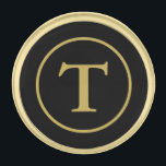 Classic Black & Gold Monogrammed  Gold Finish Lapel Pin<br><div class="desc">A modern,  minimalist design with a black background and a gold-colored border and a letter in the center that you can personalize with your initial. This would make a great Father's Day gift or a birthday or Christmas present as well !</div>
