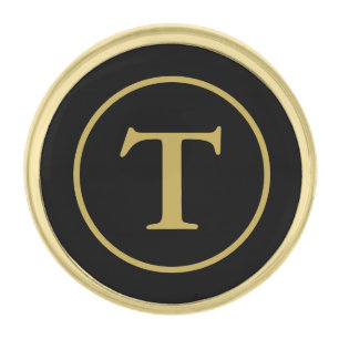 Classic Black & Gold Monogrammed  Gold Finish Lapel Pin