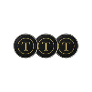 Classic Black & Gold Monogrammed Golf Ball Marker