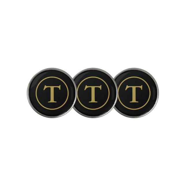 Classic Black & Gold Monogrammed  Golf Ball Marker (3 Up)