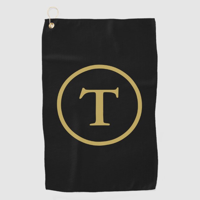 Classic Black & Gold Monogrammed  Golf Towel (Front)