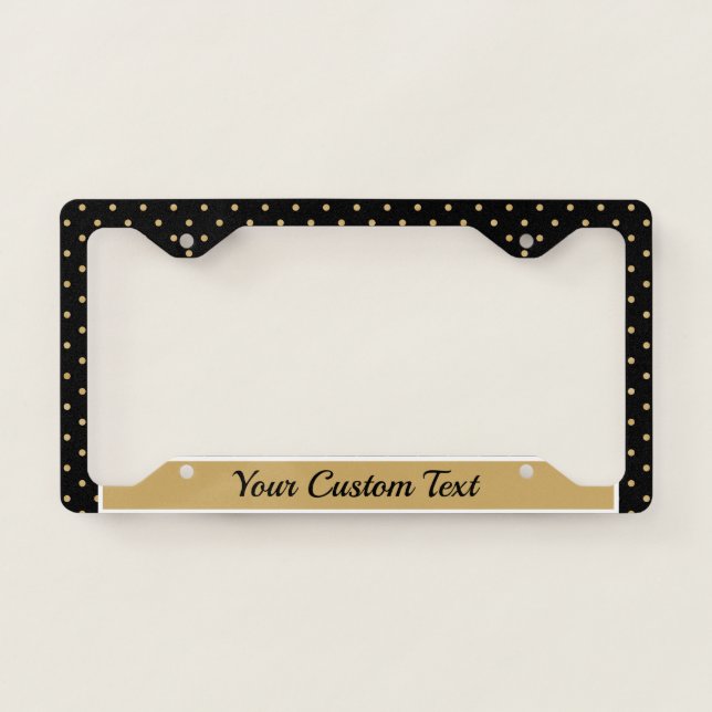 Classic Black Gold Polka Dot Custom License Plate Frame (Front)