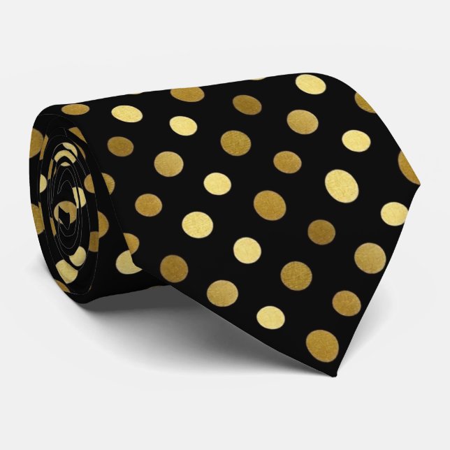 Classic Black & Gold Polka Dot Neck Tie (Rolled)