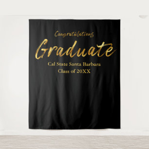 Classic Black Gold Script Congratulation Graduate Tapestry