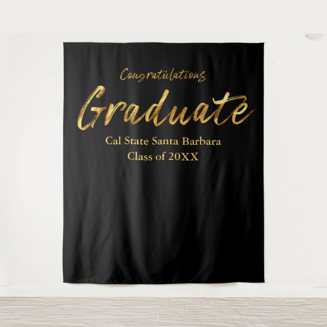 Classic Black Gold Script Congratulation Graduate  Tapestry (Front)