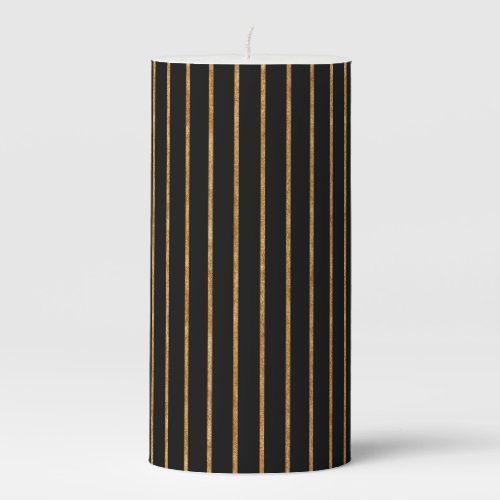 Classic Black Gold Stripes Pillar Candle