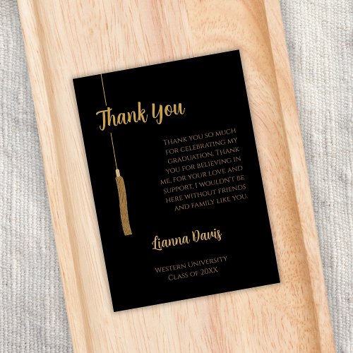 Classic Black Gold Tassel Graduation Thank You Card