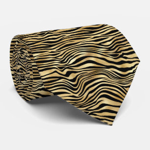 Classic Black Gold Tiger Print Illustration Neck Tie