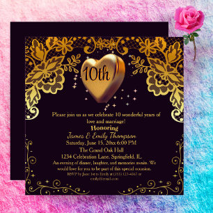 Classic Black & Gold Wedding Anniversary Party  Invitation