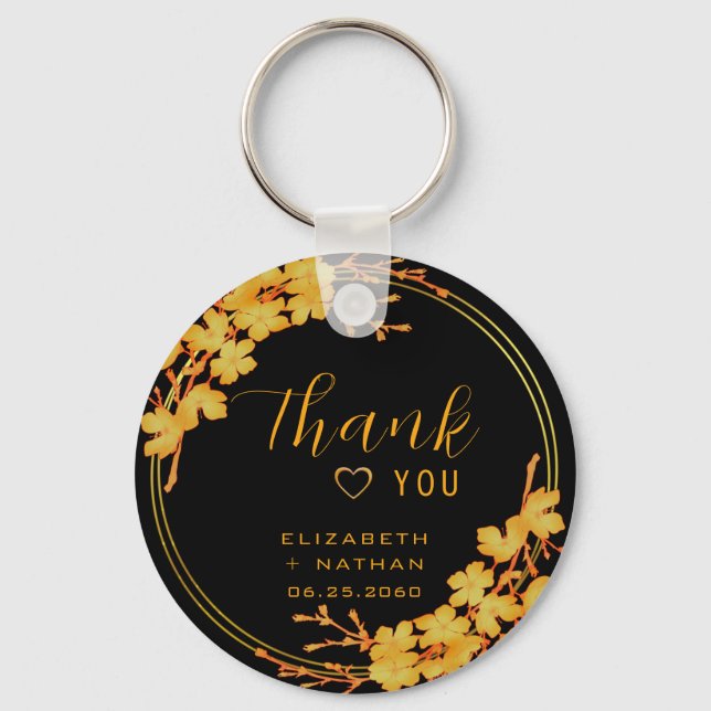 Classic Black & Gold Wedding Thank You Keychain (Front)