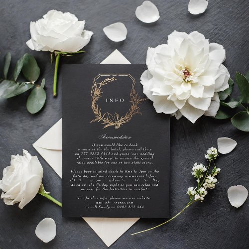 classic Black Gold White crest wedding details Enclosure Card
