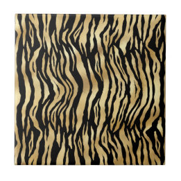 Classic Black Gold Zebra Animal Print Illustration Ceramic Tile