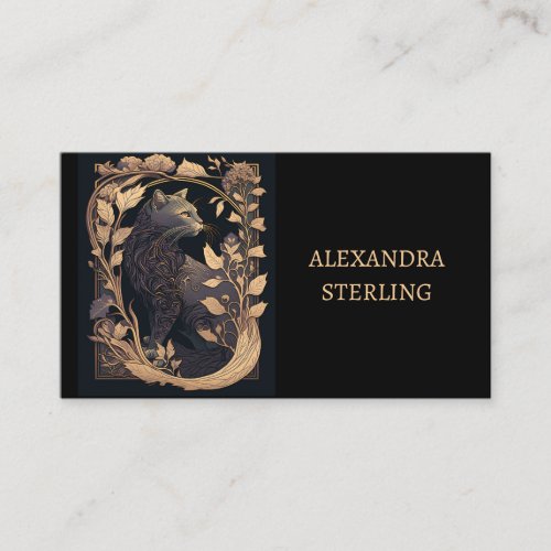 Classic Black Golden Art Nouveau Profile Cat Business Card