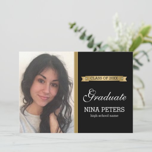 Classic Black Graduation Photo Invitation | Zazzle