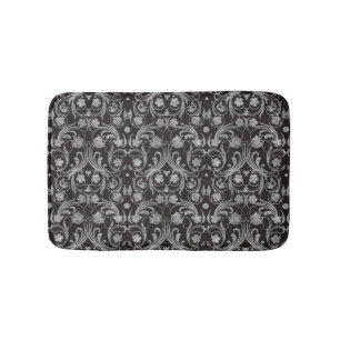 Classic Black & Gray Damask Pattern Bath Mat