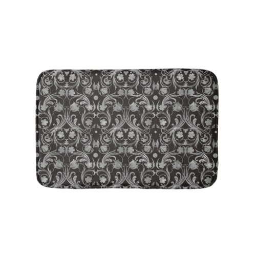 Classic Black  Gray Damask Pattern Bath Mat