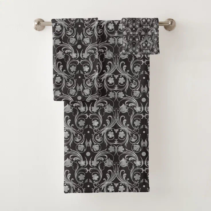 Classic Black & Gray Damask Pattern Bath Towel Set Zazzle