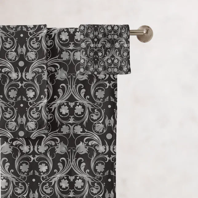 Classic Black & Gray Damask Pattern Bath Towel Set Zazzle