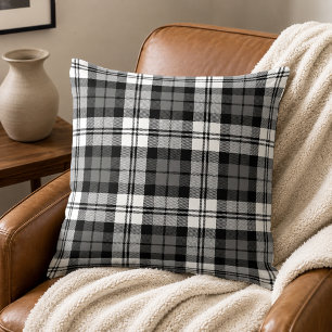 Classic Black Gray White Tartan Plaid Throw Pillow