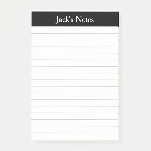Classic Black Grey Lined Personalized Post_it Notes