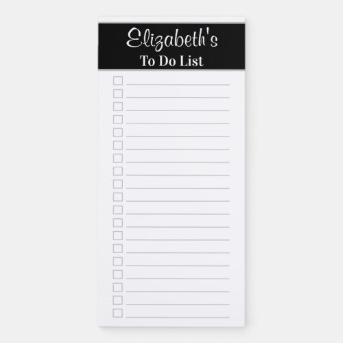 Classic Black Grey Personalized To Do Checklist Magnetic Notepad