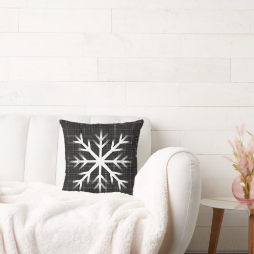Classic Black Grey Tartan pattern snowflake Throw Pillow