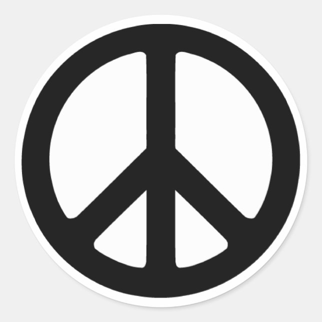 Classic Black Groovy Peace Symbol Classic Round Sticker (Front)