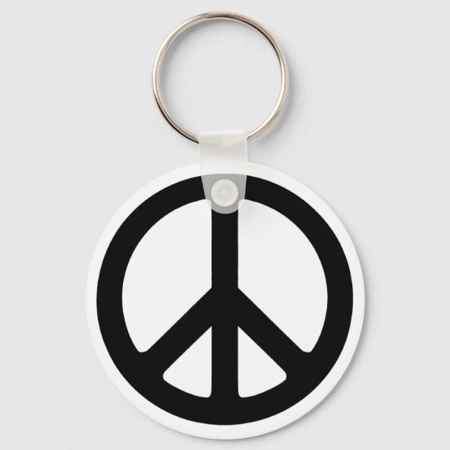 Classic Black Groovy Peace Symbol Keychain (Front)