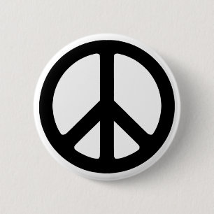 Classic Black Groovy Peace Symbol Pinback Button