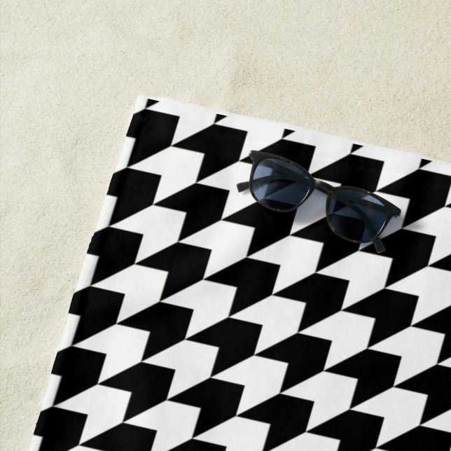 Classic black houndstooth pattern beach towel (In Situ)