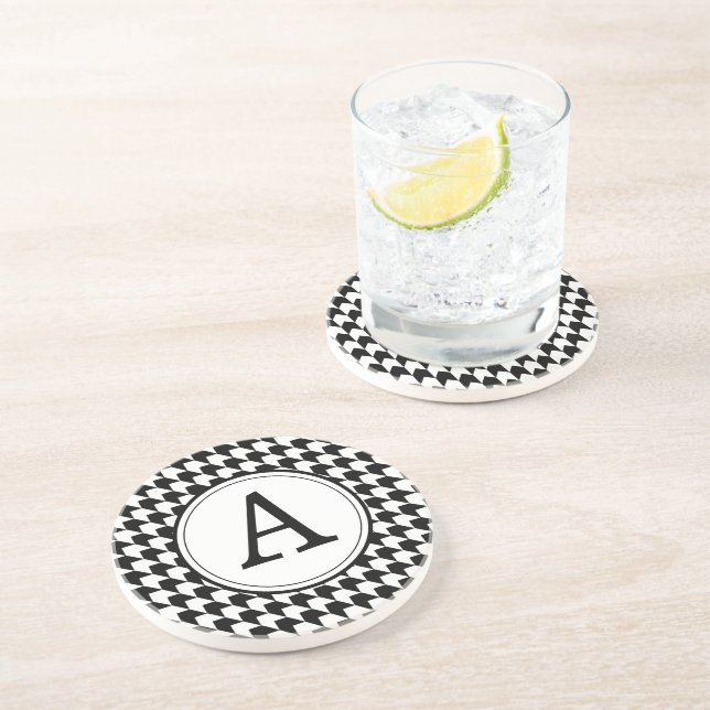 Classic black houndstooth pattern monogram coaster (Side)