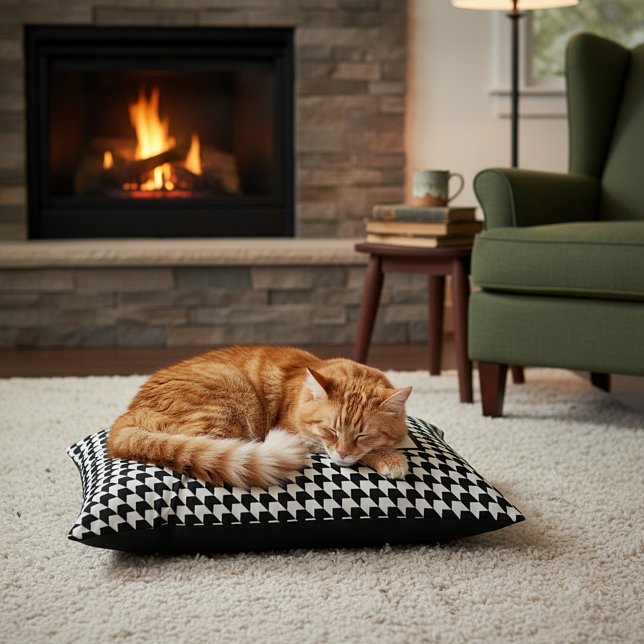 Classic black houndstooth pattern personalized pet bed (Creator Uploaded)