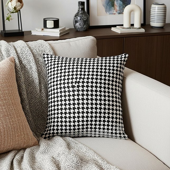 Classic black houndstooth pattern throw pillow (Creator Uploaded)