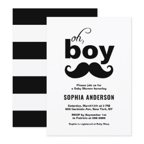 Classic Black It's a Boy Mustache Baby Shower Invitation