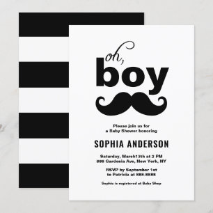 Classic Black It's a Boy Mustache Baby Shower Invitation
