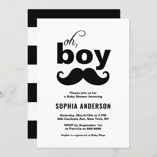 Classic Black Its a Boy Mustache Baby Shower Invitation