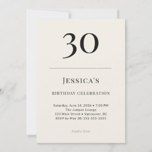 Classic Black & Ivory 30th Birthday Celebration Invitation