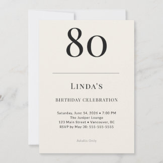 Classic Black & Ivory 80th Birthday Celebration Invitation