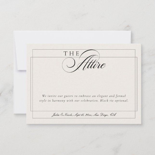Classic Black Ivory Calligraphy Formal Attire Code Invitation (Front)