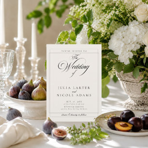 Classic Black Ivory Calligraphy Photo Wedding Invitation