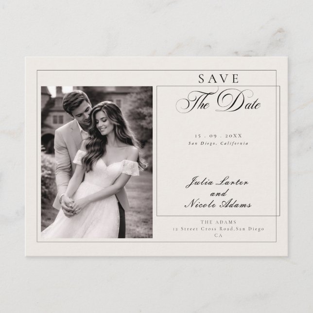 Classic Black Ivory Calligraphy Save The Date Postcard (Front)