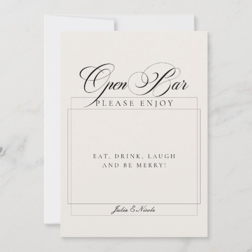 Classic Black Ivory Calligraphy Wedding Bar Sign Invitation